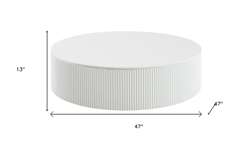 White Wood Round Drum Coffee Table - 47-inch