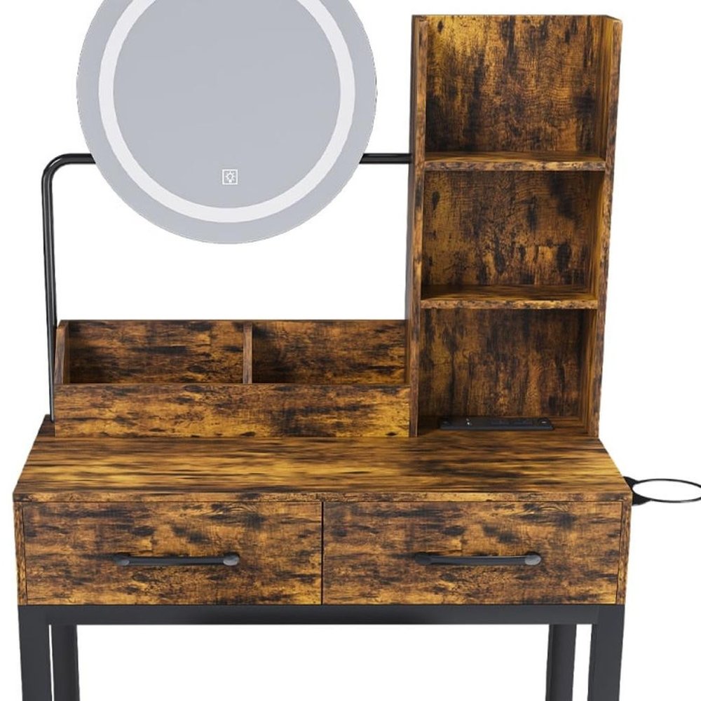 Brown Wood Mirrored Two Drawer Vanity Table - 31-inch