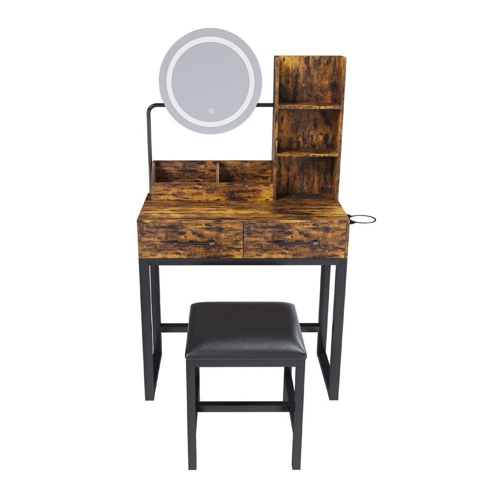 Brown Wood Mirrored Two Drawer Vanity Table - 31-inch