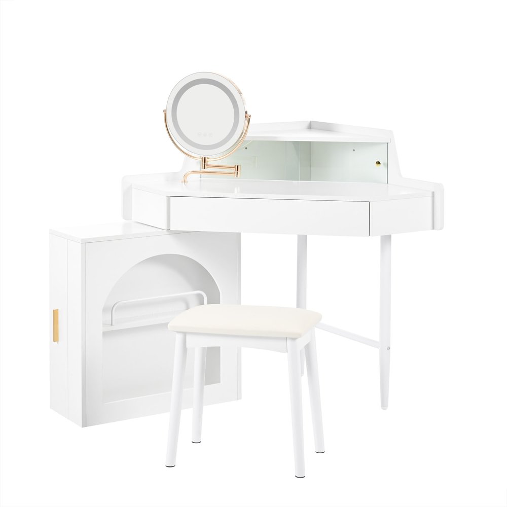 White Wood Mirrored Vanity Table - 56-inch
