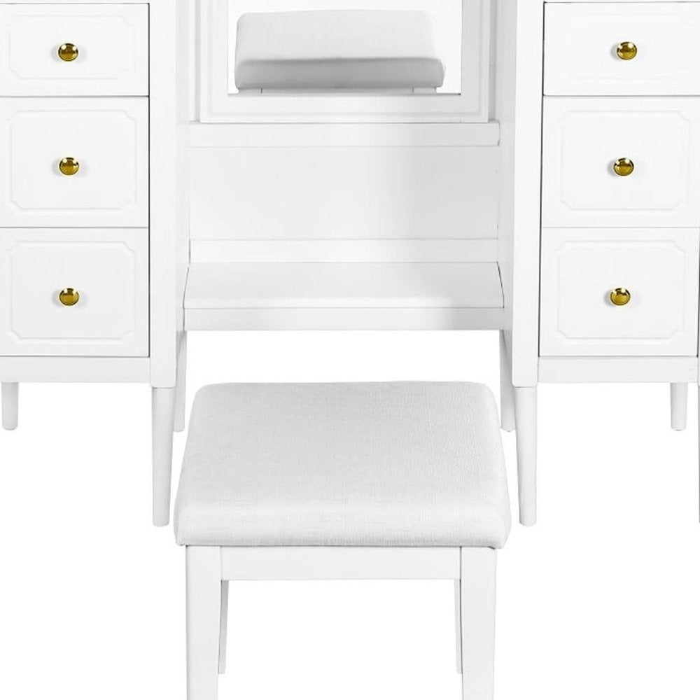 White Wood Mirrored Six Drawer Vanity Table - 47-inch