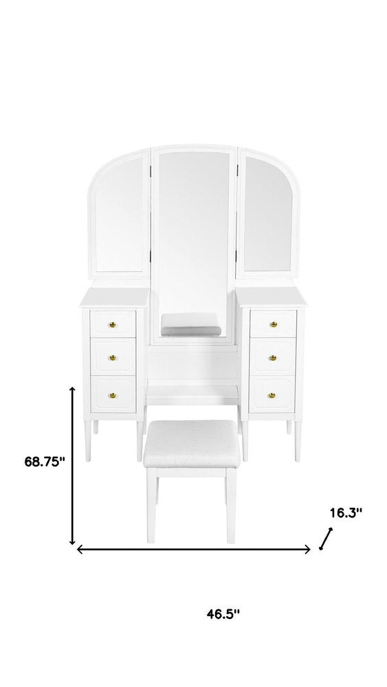 White Wood Mirrored Six Drawer Vanity Table - 47-inch