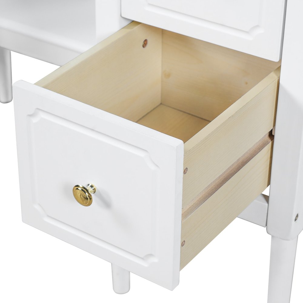 White Wood Mirrored Six Drawer Vanity Table - 47-inch