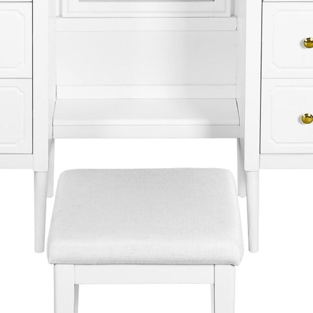 White Wood Mirrored Six Drawer Vanity Table - 47-inch