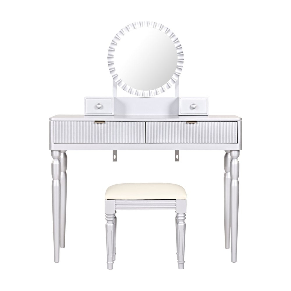 Silver Wood Mirrored Two Drawer Vanity Table - 39-inch