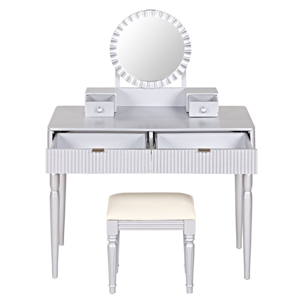 Silver Wood Mirrored Two Drawer Vanity Table - 39-inch