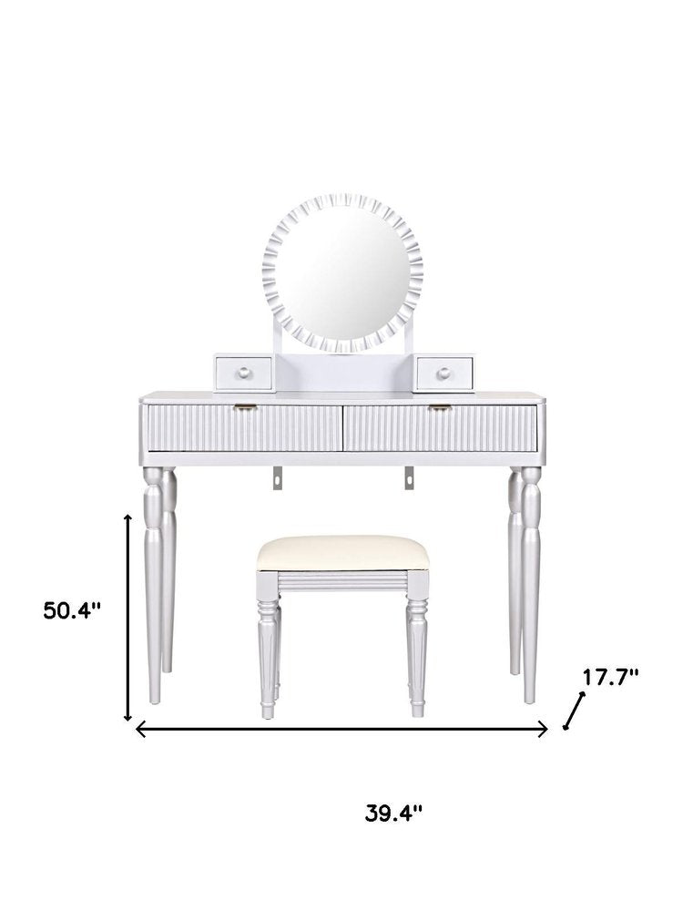 Silver Wood Mirrored Two Drawer Vanity Table - 39-inch