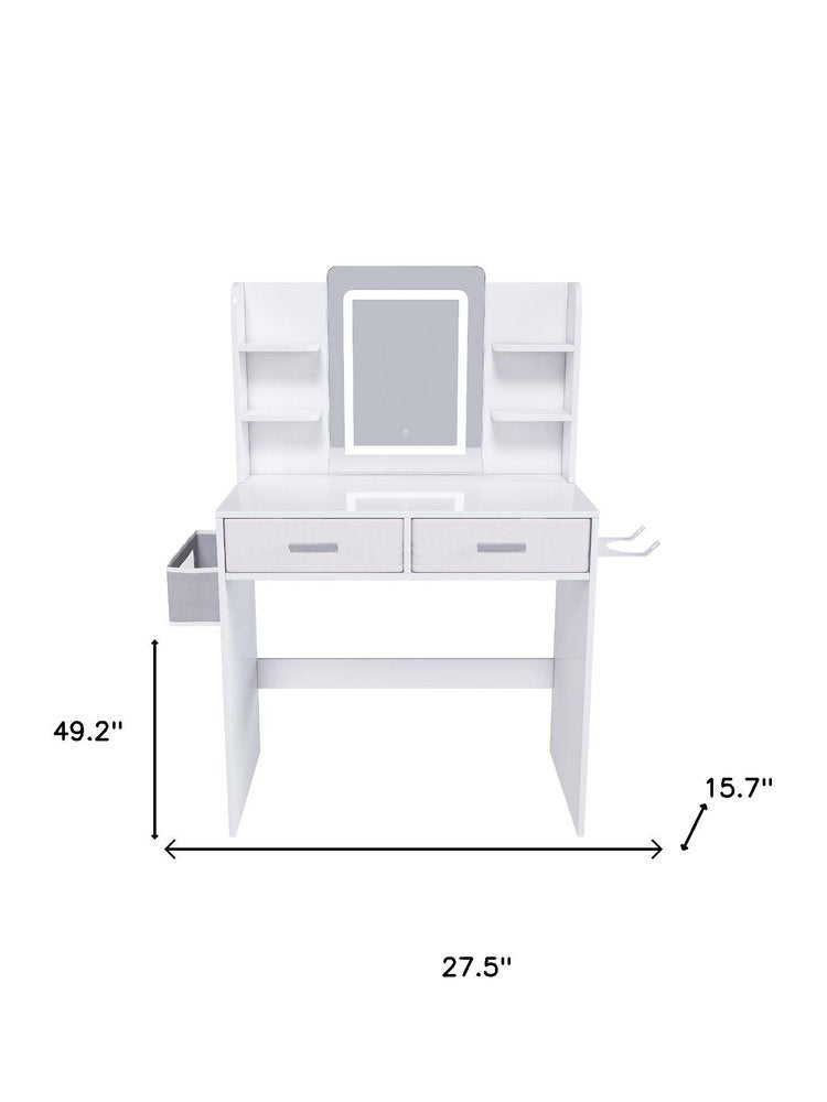 White Wood Mirrored Two Drawer Vanity Table - 28-inch