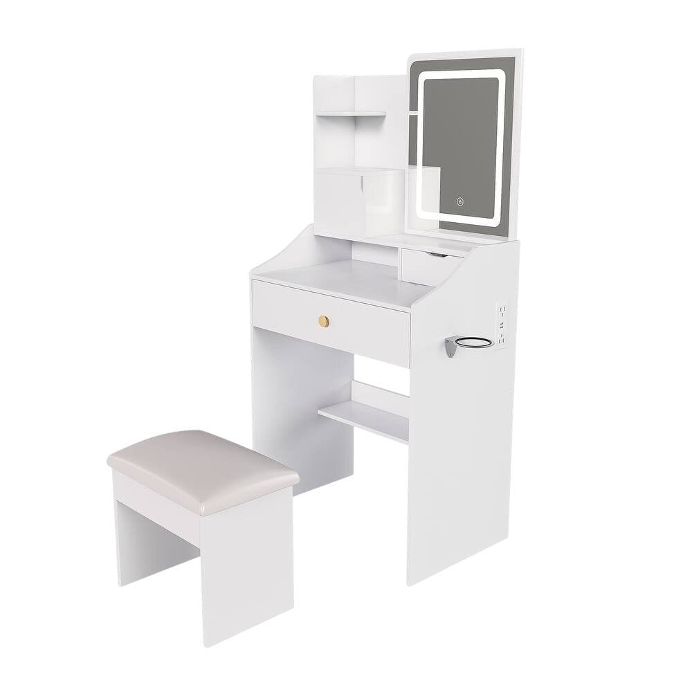 White Wood Mirrored Three Drawer Vanity Table - 43-inch