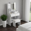 White Wood Mirrored Three Drawer Vanity Table - 43-inch