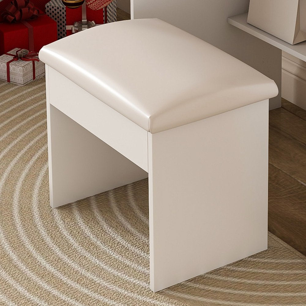 White Wood Mirrored Three Drawer Vanity Table - 43-inch