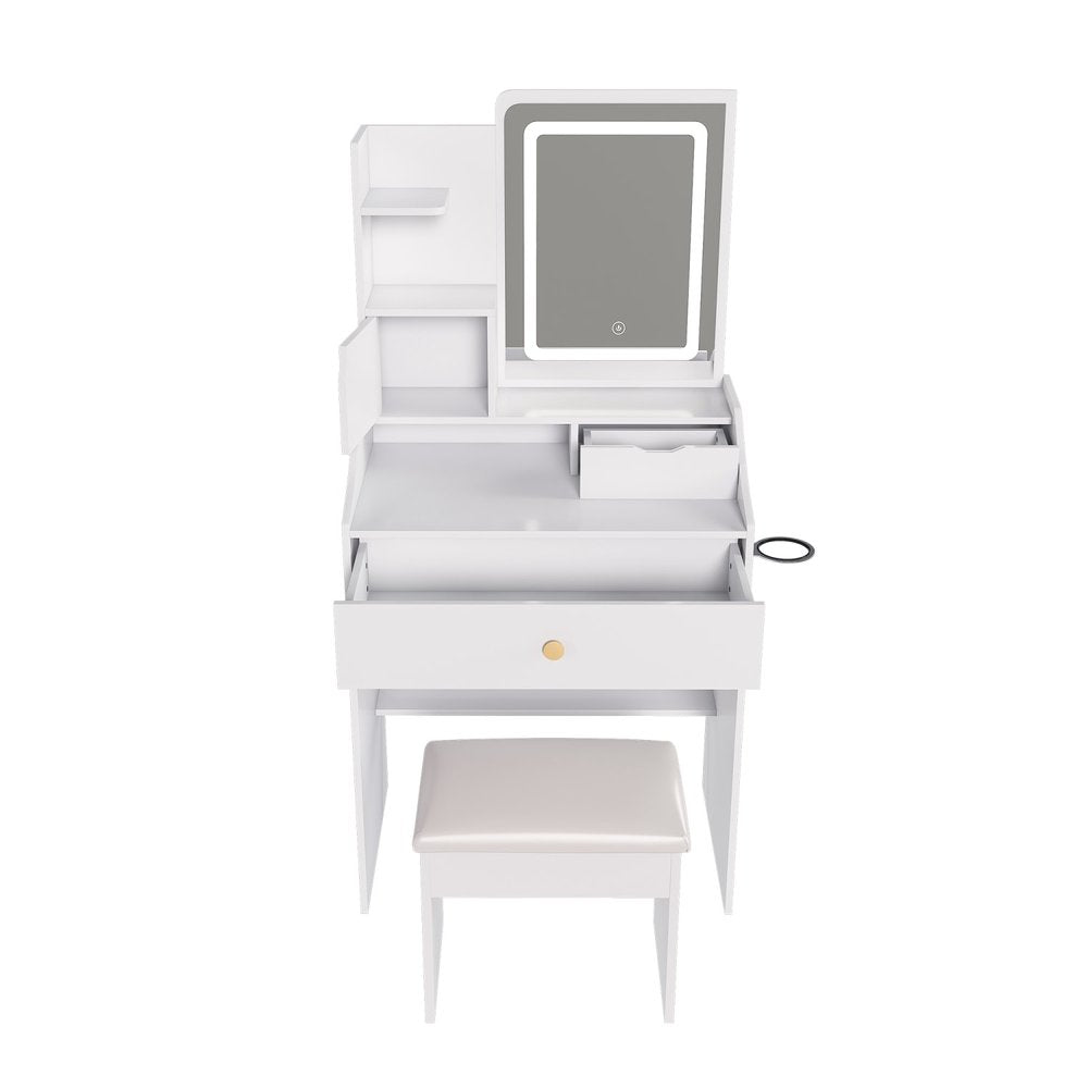 White Wood Mirrored Three Drawer Vanity Table - 43-inch