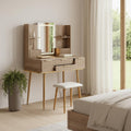 Brown Wood Mirrored Four Drawer Vanity Table - 30-inch