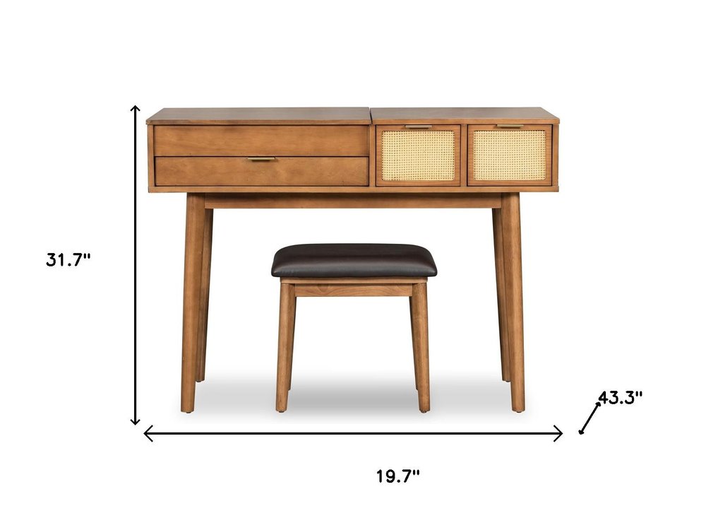 Brown Wood Mirrored Three Drawer Vanity Table - 43-inch