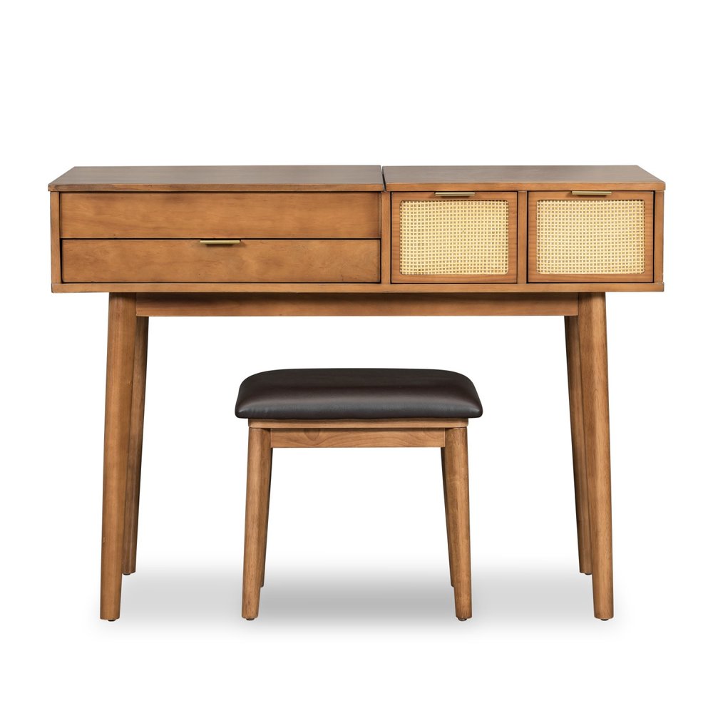 Brown Wood Mirrored Three Drawer Vanity Table - 43-inch