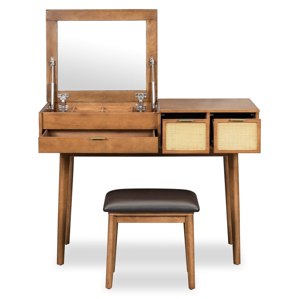 Brown Wood Mirrored Three Drawer Vanity Table - 43-inch