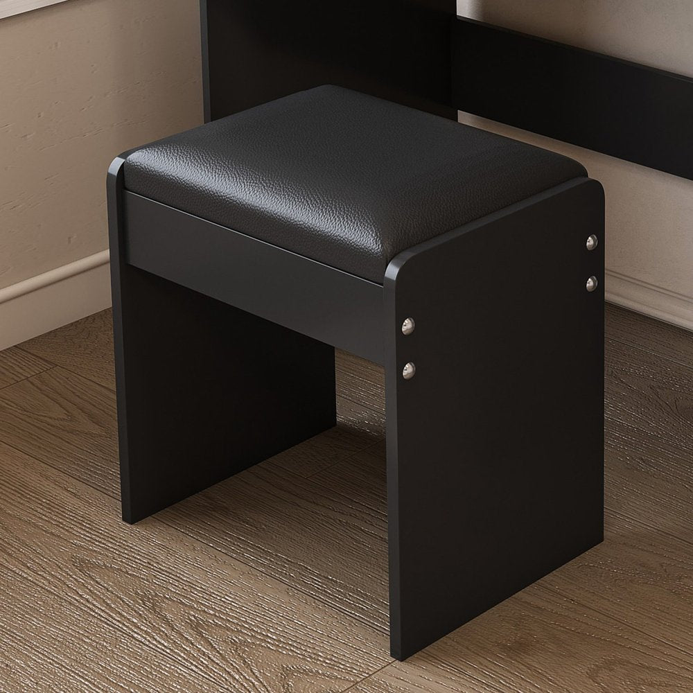 Black Wood Mirrored Five Drawer Vanity Table - 30-inch