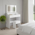 White Wood Mirrored Five Drawer Vanity Table - 30-inch