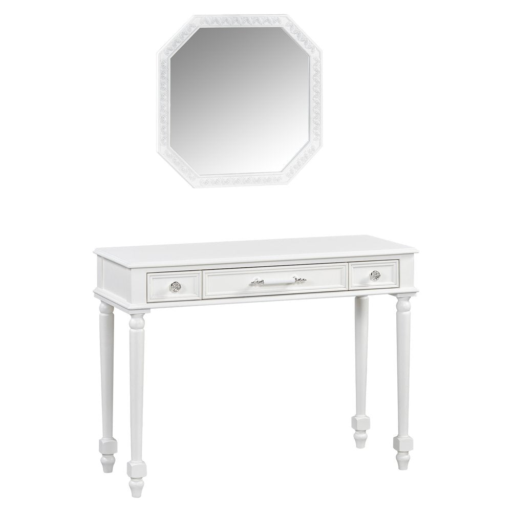 White Wood Mirrored Three Drawer Vanity Table - 39-inch
