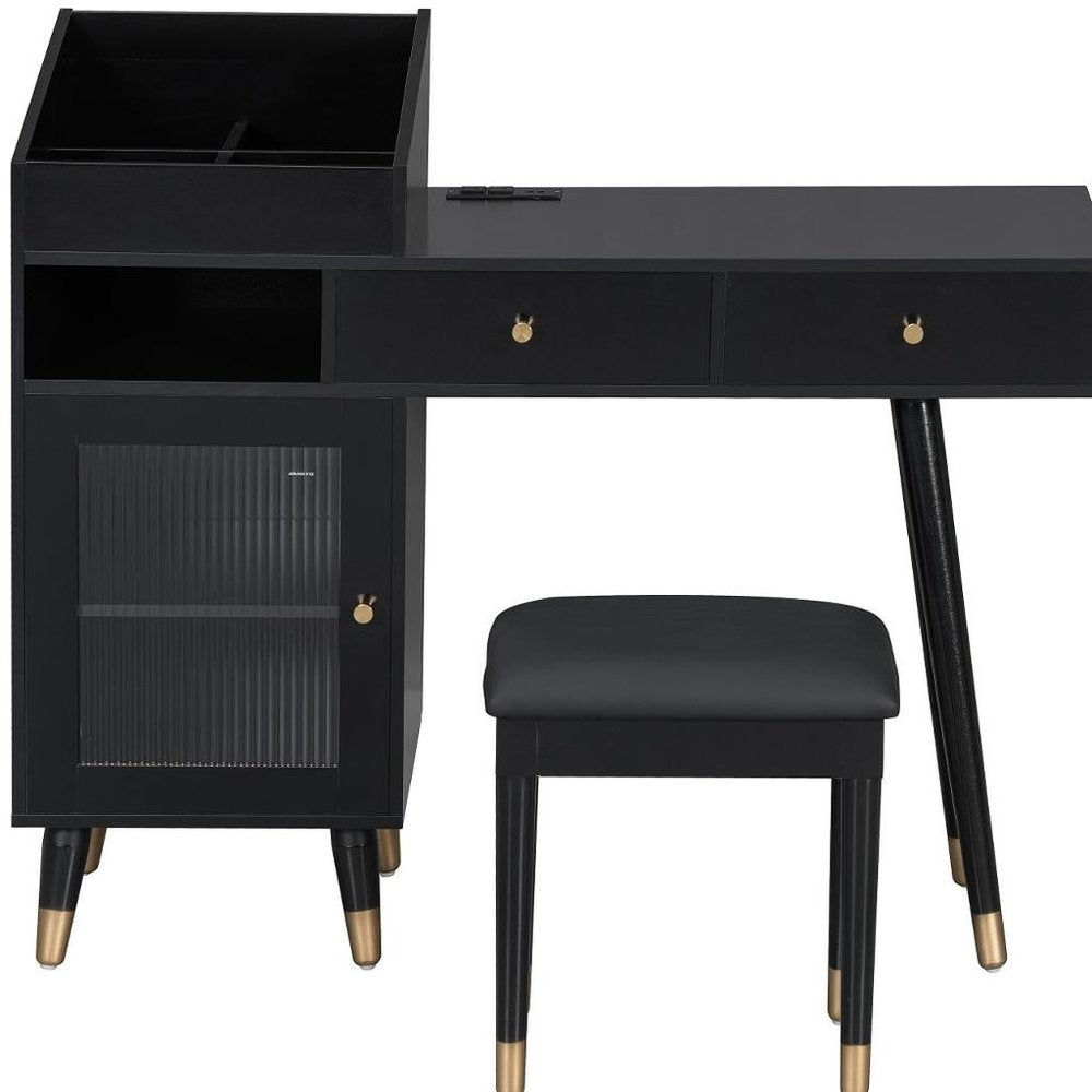 Black Wood Two Drawer Vanity Table - 44-inch