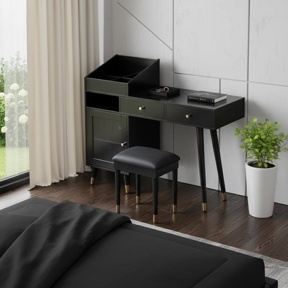 Black Wood Two Drawer Vanity Table - 44-inch