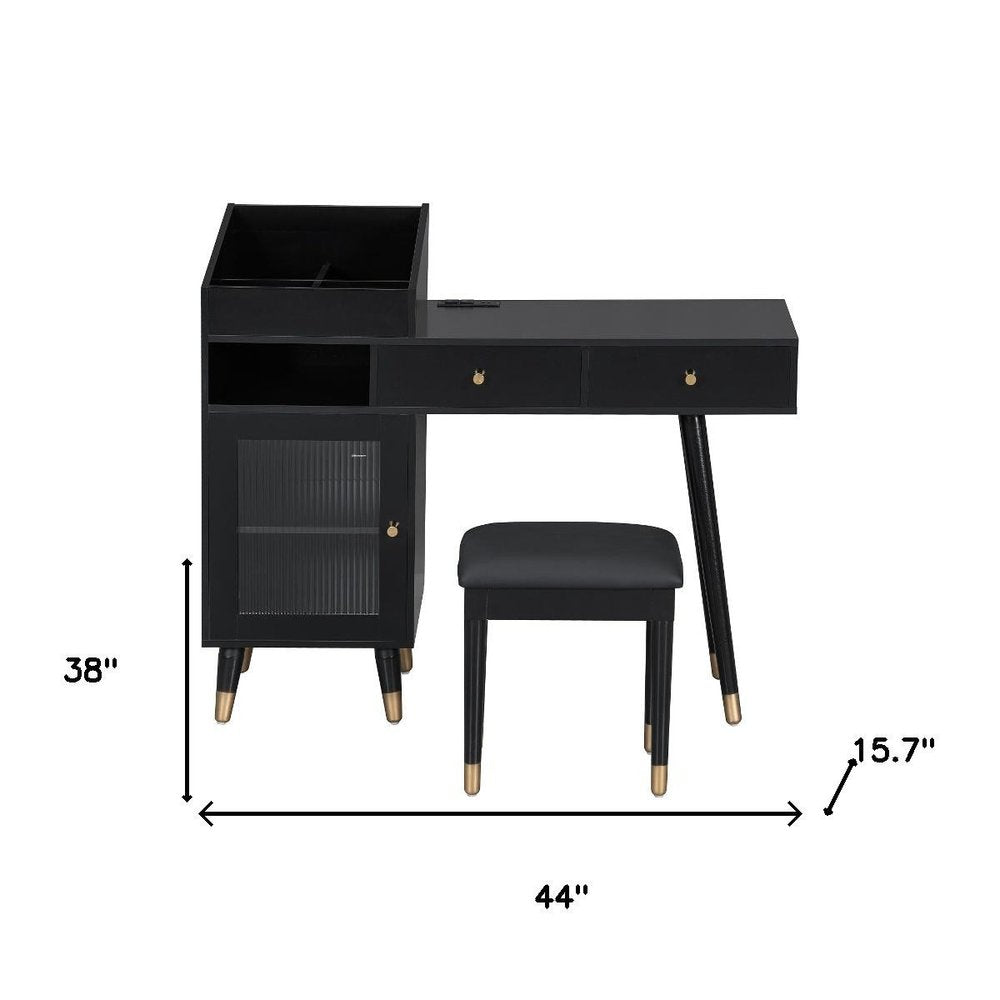 Black Wood Two Drawer Vanity Table - 44-inch