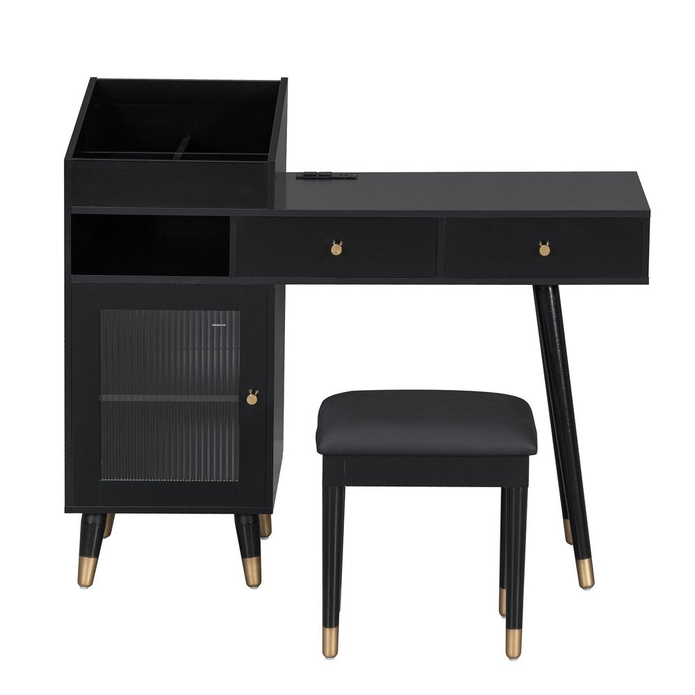 Black Wood Two Drawer Vanity Table - 44-inch