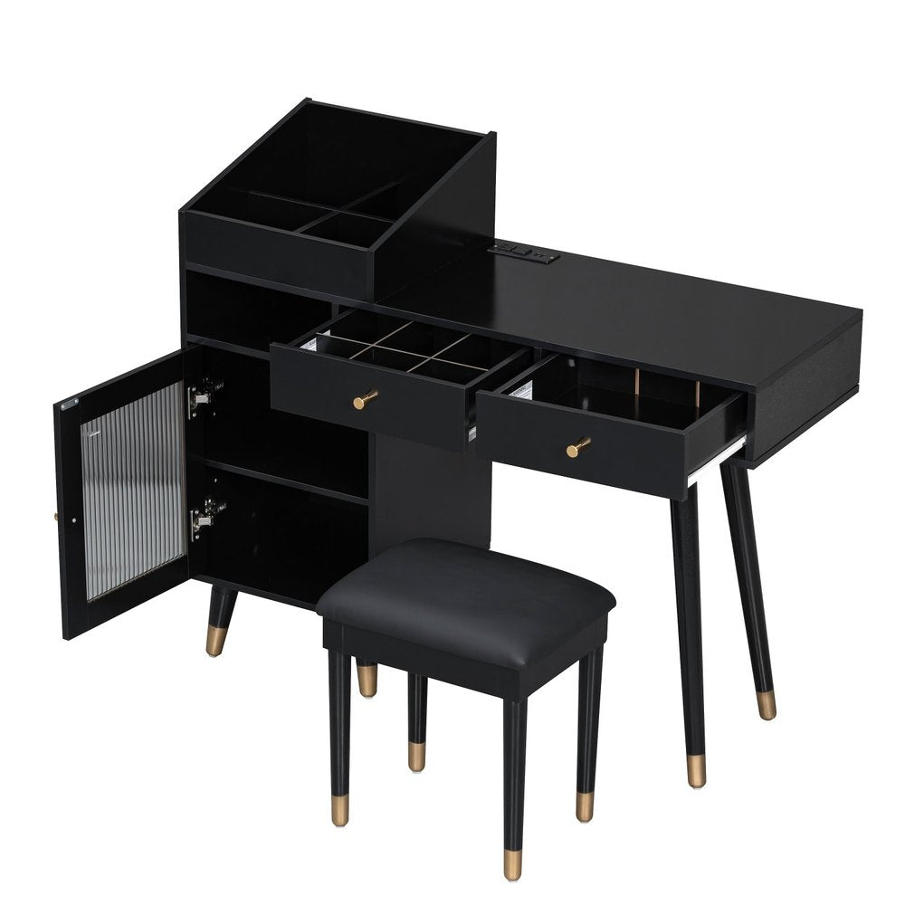Black Wood Two Drawer Vanity Table - 44-inch