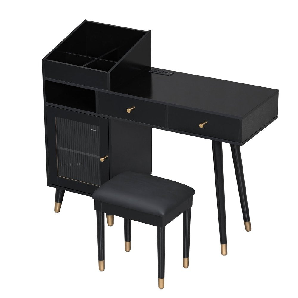 Black Wood Two Drawer Vanity Table - 44-inch