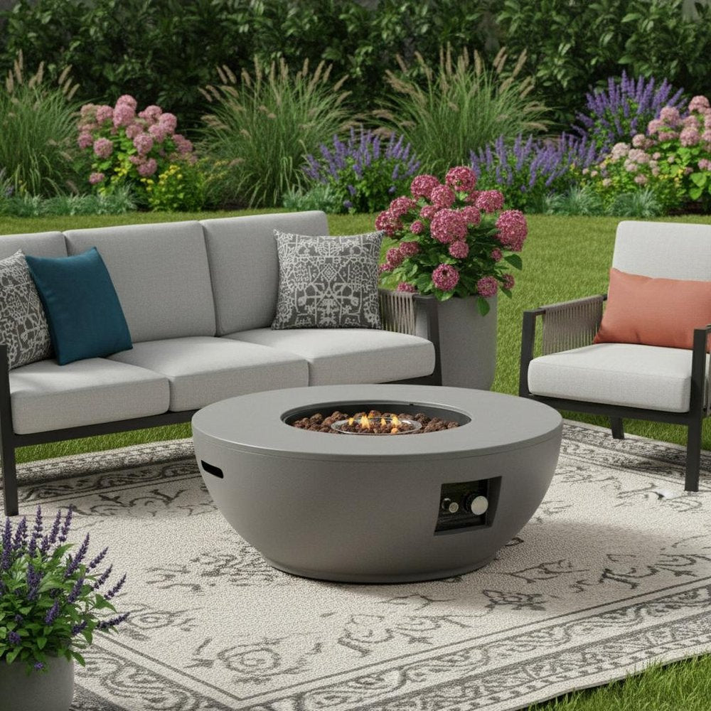 50000 Btu 36 Gray Steel Propane Round Fire Pit with Cover
