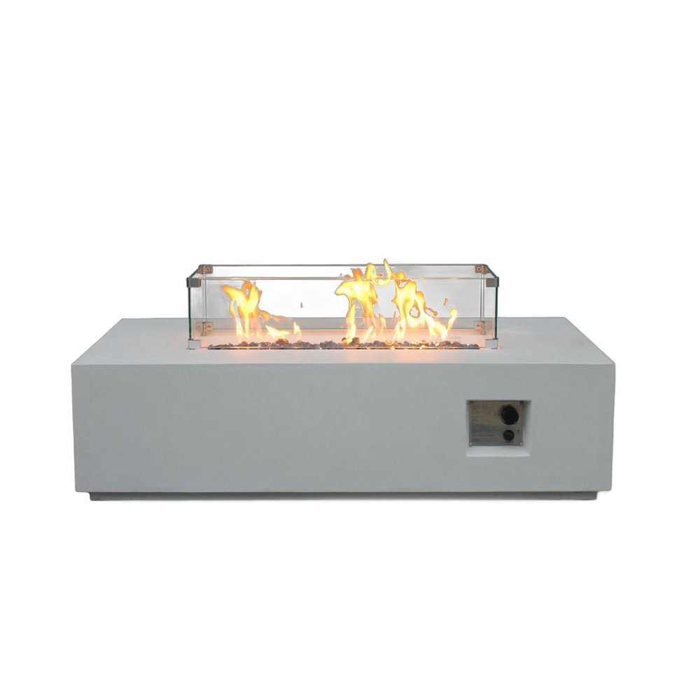 65000 Btu 52 Antiqued White Concrete Propane Rectangular Fire Pit with Cover
