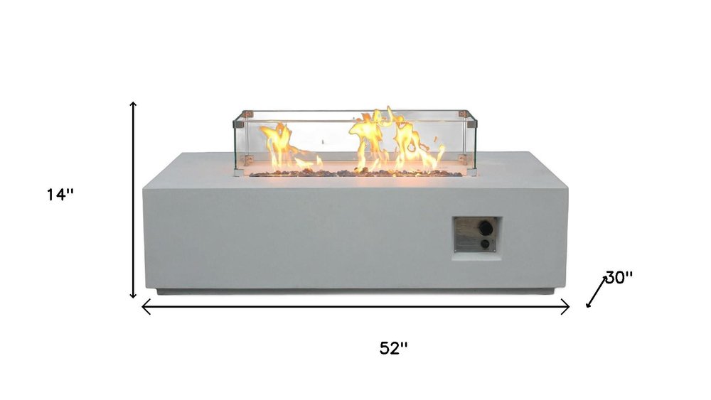 65000 Btu 52 Antiqued White Concrete Propane Rectangular Fire Pit with Cover