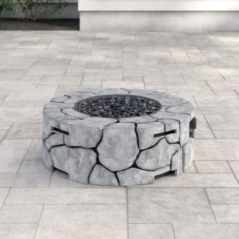 40000 Btu 28 Gray Concrete Propane Round Fire Pit with Cover