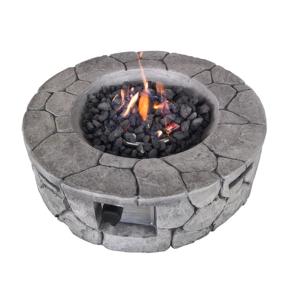 40000 Btu 28 Gray Concrete Propane Round Fire Pit with Cover
