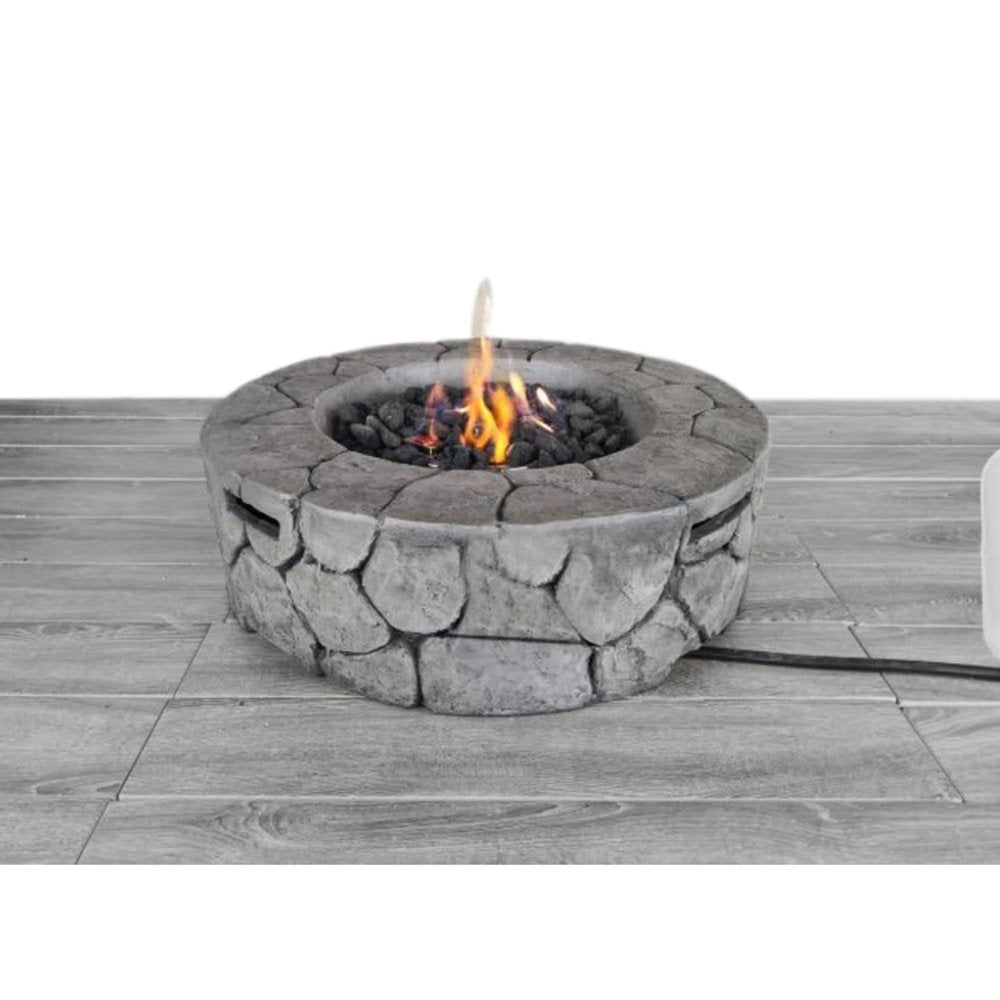 40000 Btu 28 Gray Concrete Propane Round Fire Pit with Cover