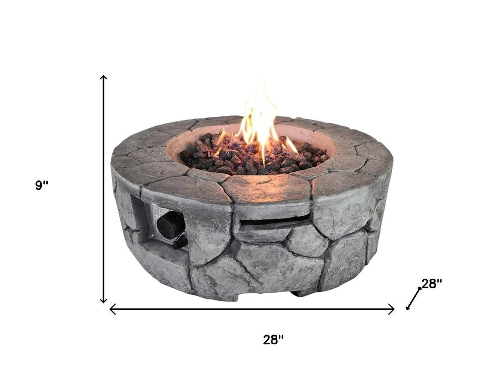 40000 Btu 28 Gray Concrete Propane Round Fire Pit with Cover