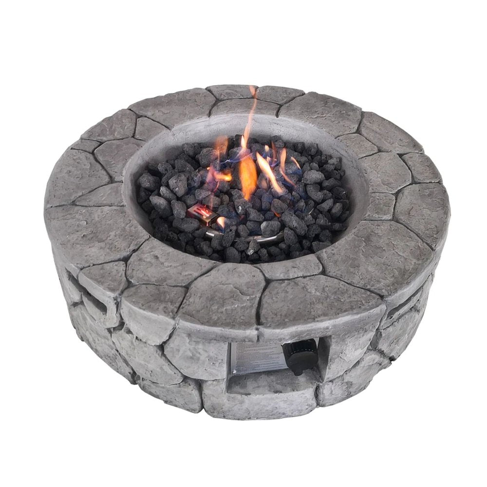 40000 Btu 28 Gray Concrete Propane Round Fire Pit with Cover