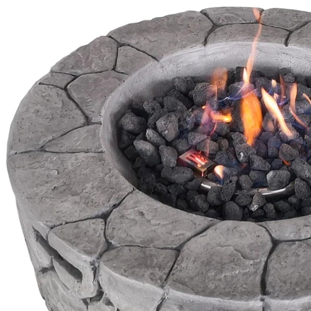 40000 Btu 28 Gray Concrete Propane Round Fire Pit with Cover