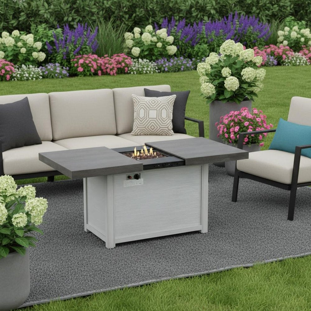 50000 Btu 45 Gray Aluminum Propane Rectangular Fire Pit with Cover