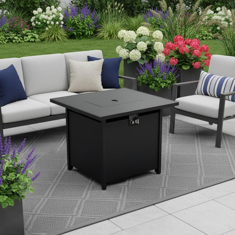 40000 Btu 42 Black Steel Propane Rectangular Fire Pit with Cover