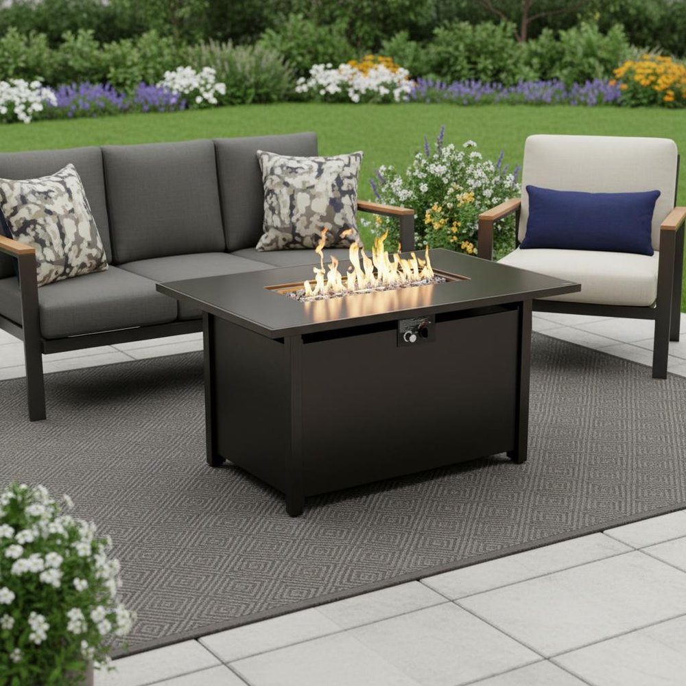 40000 Btu 42 Black Steel Propane Rectangular Fire Pit with Cover