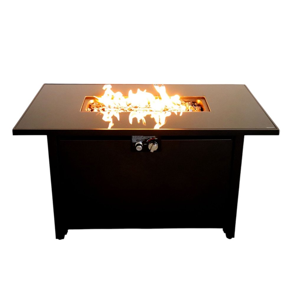 40000 Btu 42 Black Steel Propane Rectangular Fire Pit with Cover