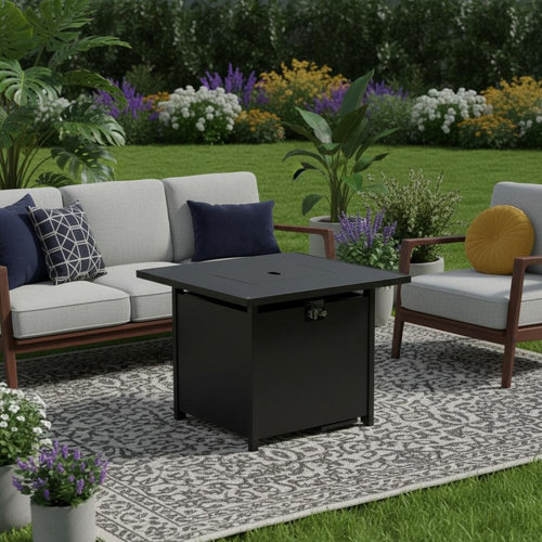40000 Btu 43 Black Steel Propane Rectangular Fire Pit with Cover