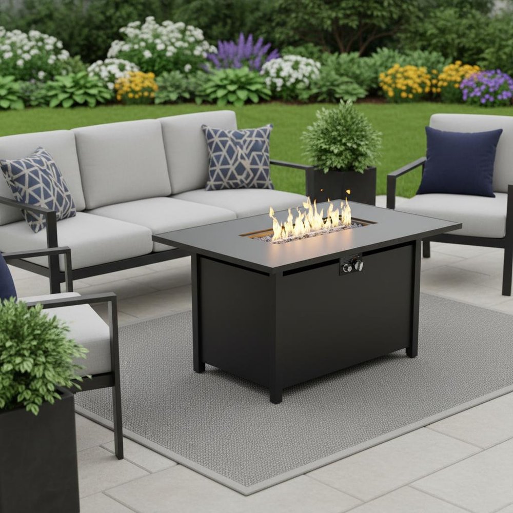 40000 Btu 43 Black Steel Propane Rectangular Fire Pit with Cover