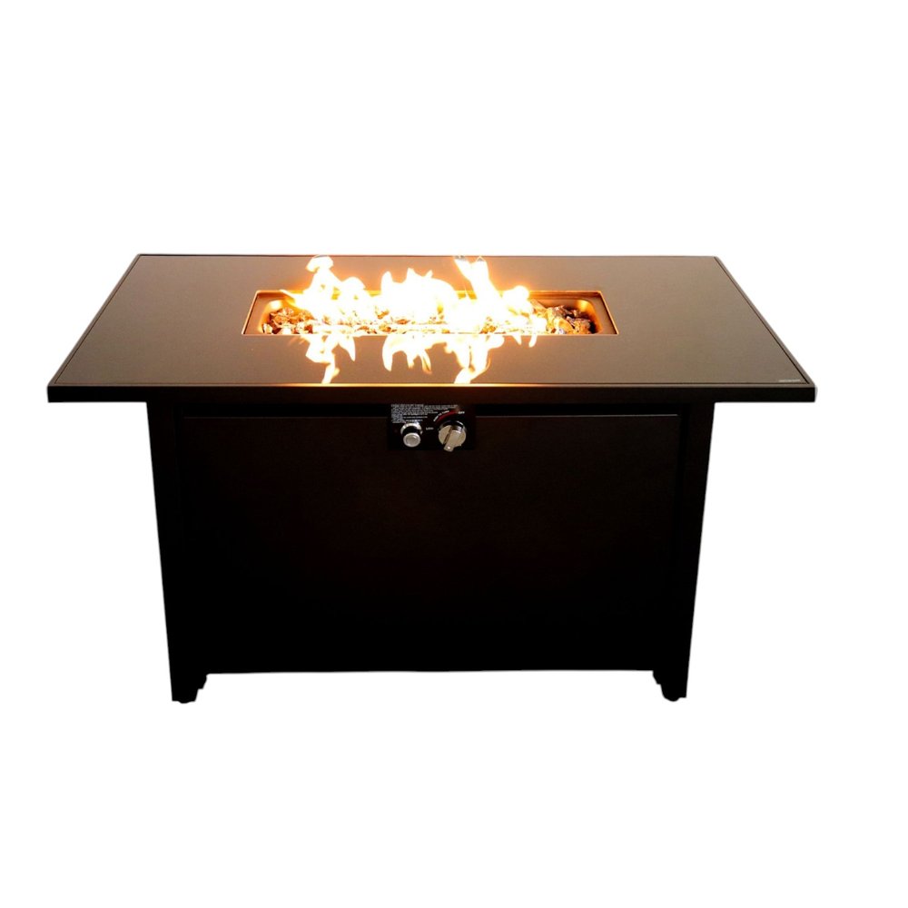 40000 Btu 43 Black Steel Propane Rectangular Fire Pit with Cover