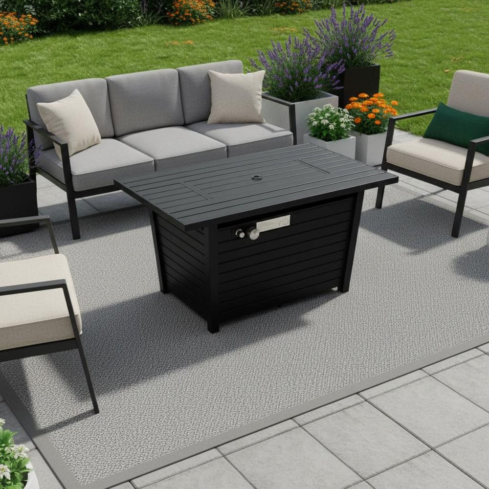 40000 Btu 42 Black Steel Propane Rectangular Fire Pit with Cover