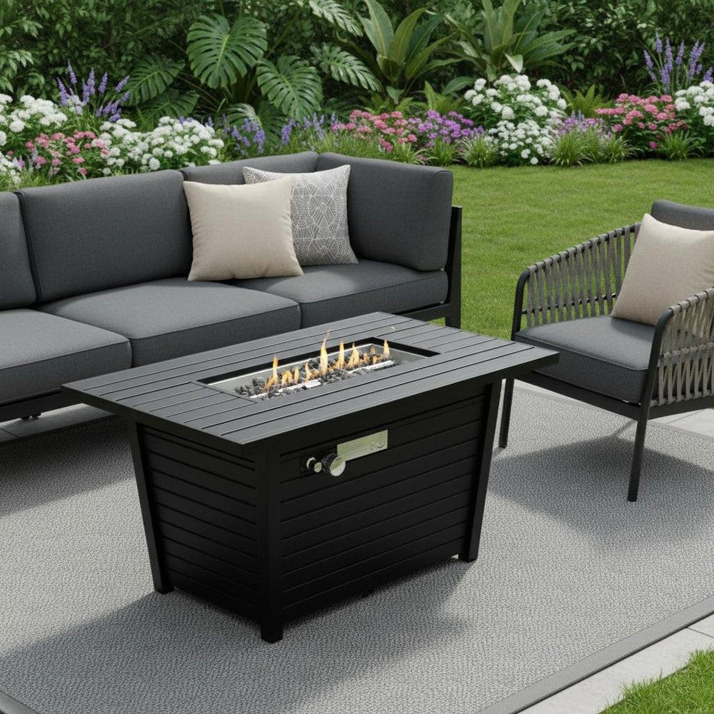 40000 Btu 42 Black Steel Propane Rectangular Fire Pit with Cover