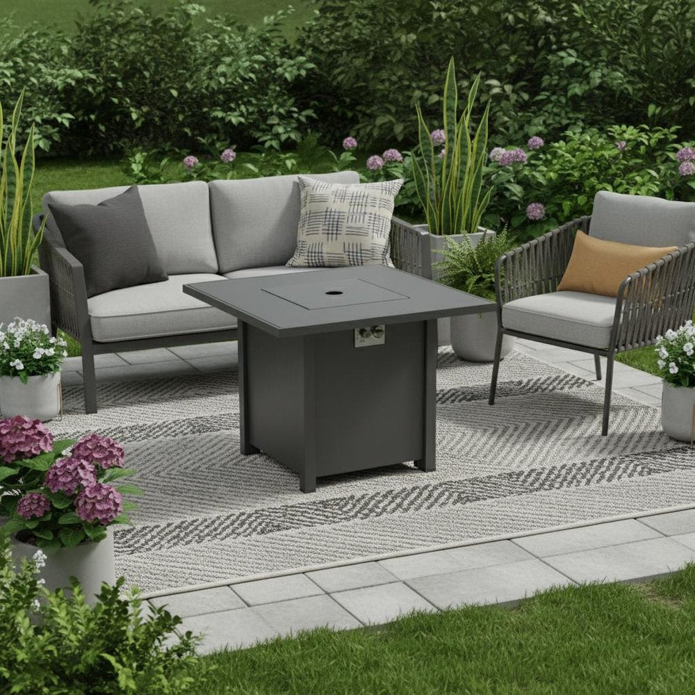 50000 Btu 30 Black Steel Propane Square Fire Pit with Cover