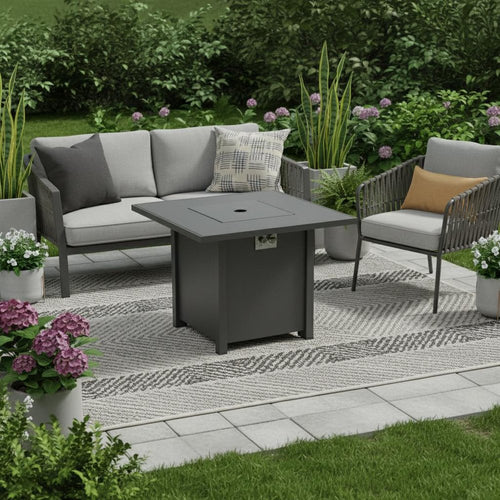 50000 Btu 30 Black Steel Propane Square Fire Pit with Cover