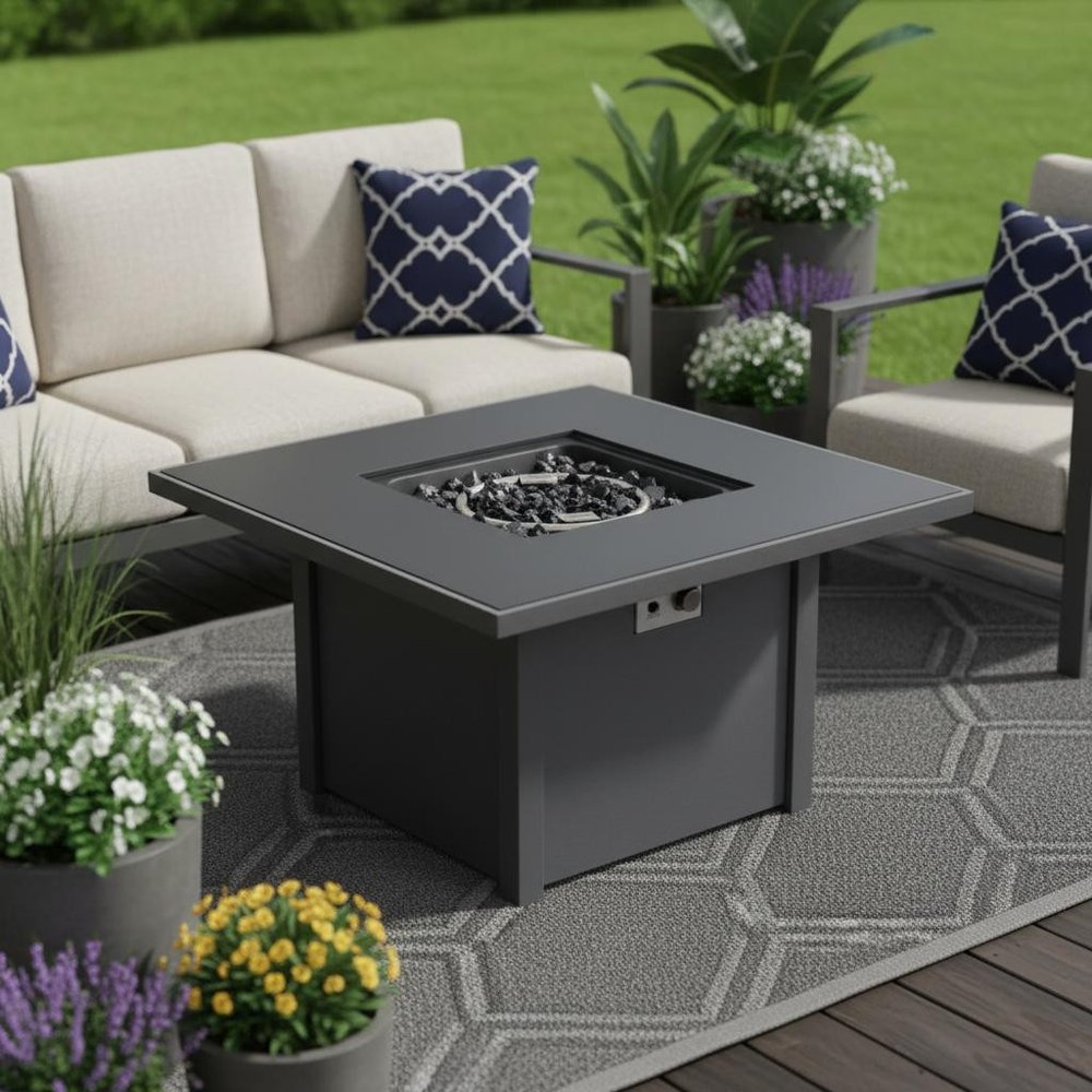 50000 Btu 30 Black Steel Propane Square Fire Pit with Cover